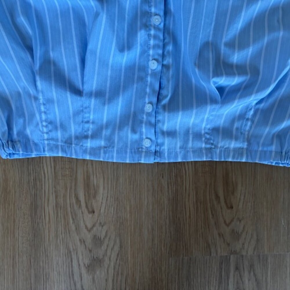 ASTR The Label Y2K Blue Stripe Long Sleeve Oversized Cropped Shirt EUC S - Picture 3 of 5